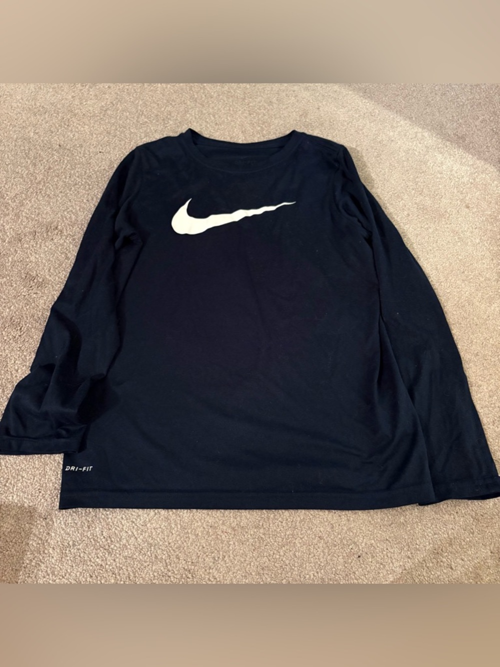 Nike Black Long Sleeve Tee with White Swoosh youth large